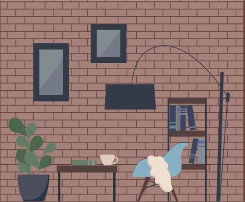Fashionable interior in loft style. Vector illustration of a living room brick Illustrazione stock