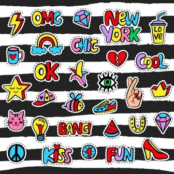 Fashionable patch badges set Stock Illustration