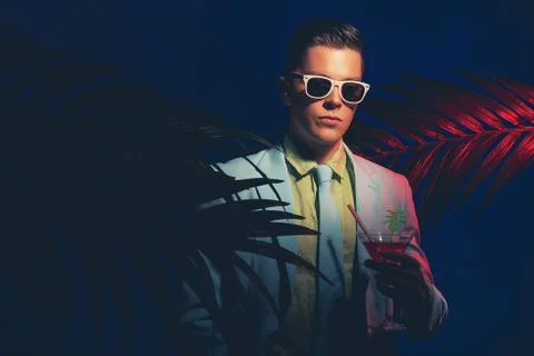 Fashionable Young Man Holding Cocktail Drink Stock Photos