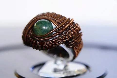 Fashioned cooper ring with one gem stone, hand made 写真素材