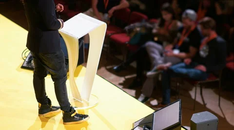 Fashioned Lecturer Speaking for Not Interested Audience Video stock 68623355