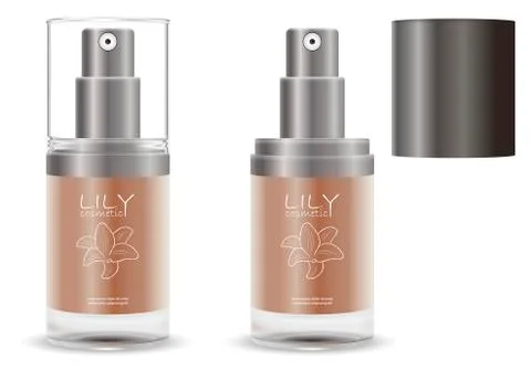 Fasial base dispenser pump spray cosmetic bottle. Realistic 3d package with t Stock Illustration