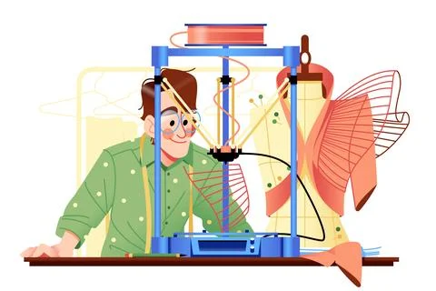 Fasion designer creates clothes using 3D printer Stock Illustration