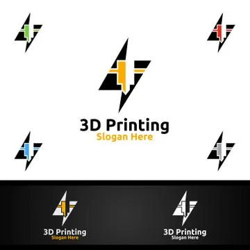 Fast 3D Printing Company Vector Logo Design for Media, Retail, Advertising, N Stock Illustration