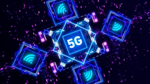 Fast 5g mobile network symbol on futuristic background. Internet technology sign Stock Illustration