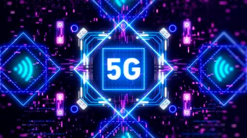 Fast 5g mobile network symbol on futuristic background. Internet technology sign Illustrazione stock