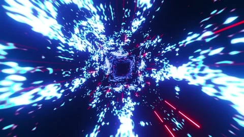 Fast abstract loop flying through a cosmic digital space tunnel with glowing Video stock 337185045