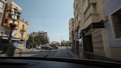 Fast acceleration through the city of Vinaros during sunny day Stock Footage 72263119
