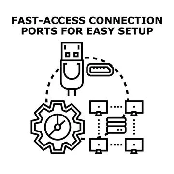 Fast access connection ports for easy setup concept Stock Illustration