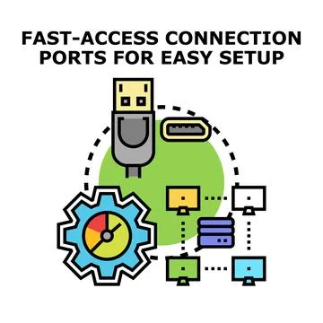 Fast access connection ports for easy setup concept Stock Illustration
