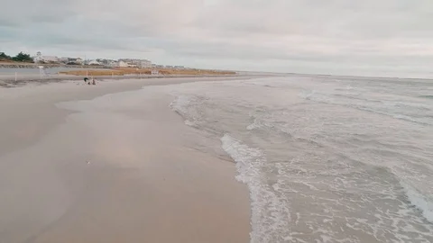 Fast Aerial Flight Over Beach Coast and Waves on Shore Stock Footage 94429396