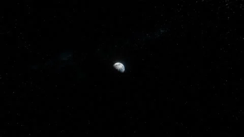 Fast approaching view of Earth planet flying on orbit in space over stars Stock Footage 146168474