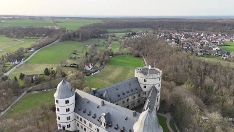 Fast ascending top view over Wewelsburg castle Stock Footage 331208647