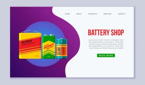 Fast battery shop vector web template illustration. Speed energy symbol or icon Stock Illustration