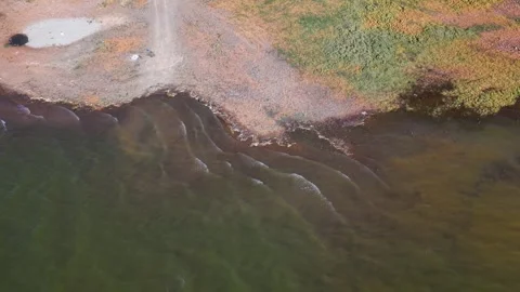 Fast Bird’s-Eye Rush Over Blue Lake and Scenic Shoreline Stock-Footage 339773003