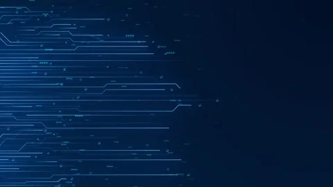 Fast blue technology line interface glowing circuits, moving arrows, and clean d Stock Footage 340564467