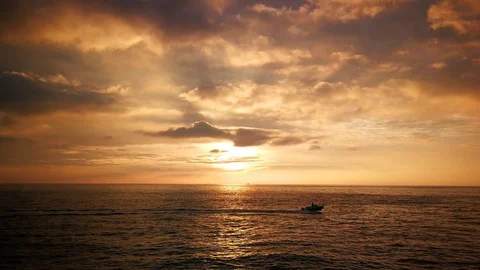 Fast Boat Orange Sunset Stock Footage 96272269