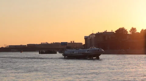 Fast boat on sunset Stock Footage 54628606