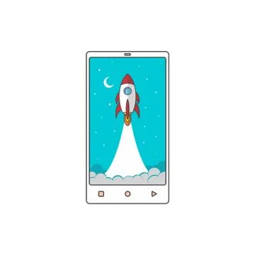 Fast boost mobile phone space rocket shuttle theme vector Ilustração Stock