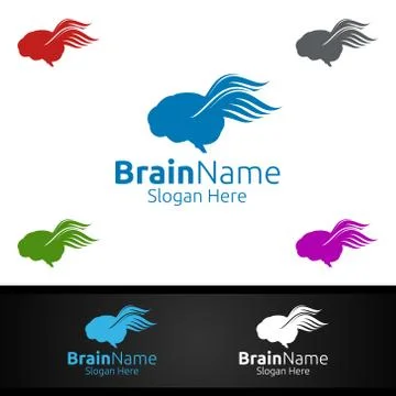Fast Brain Technology Logo with Think Idea Concept Design Illustrazione stock