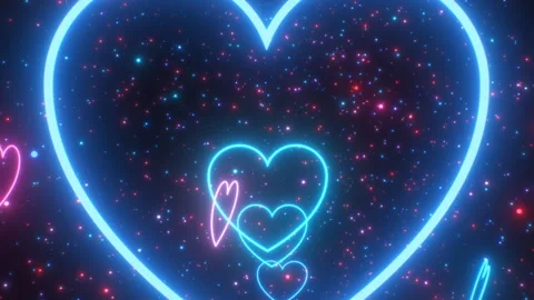 Fast Bright Magical Neon Glowing Heart Shape Lights Tunnel Sparkles Vidéo 242528104
