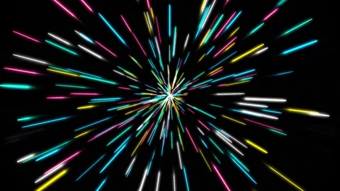 Fast bright neon light streaks moving outwards dynamic motion Stock Footage 346865803