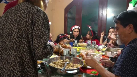 Fast camera of a Christmas dinner Stock Footage 146007234