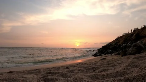 Fast camera of the sunset from the sand of the sea in timelapse in 4k Stock Footage 195967601
