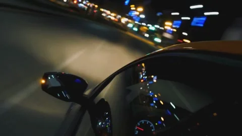 Fast Car Driving Through Night City Timelapse Urban Lights Motion Blur 動画素材 331774095