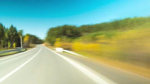 Fast Car Hyperlapse.Car Driving On Country Road in Forest. 4K Point of View Stock Footage 210138838