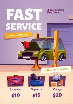 Fast car service poster, auto maintenance flyer Stock Illustration