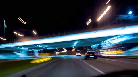 Fast car trip time lapse on the highway by night seen from the car Stock Footage 68284377
