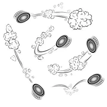 Fast car wheel movement path set Stock Illustration