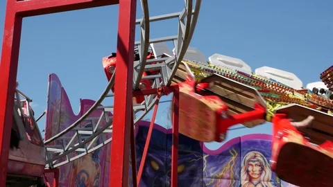 Fast carousel in motion, in an amusement park. Stock Footage 88625604
