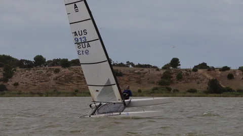 Fast Catamaran Sailing in a Race 스톡 동영상 46205663