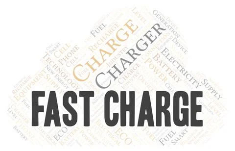 Fast Charge typography word cloud create with the text only. Stock Illustration