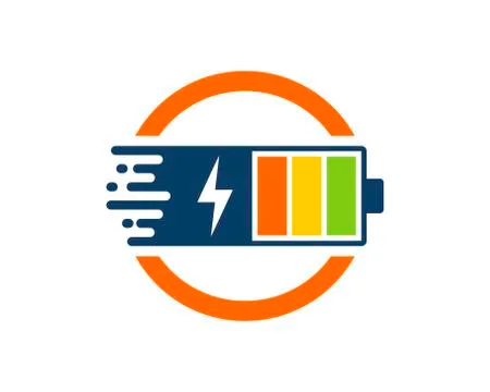 Fast charging battery with circle shape and lightning symbol Stock Illustration