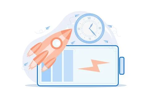 Fast charging technology Rapid charge technology, usb fast battery recharge.. Stock Illustration