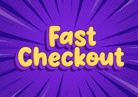 Fast checkout concept with yellow text lettering on a vibrant purple comic Stock Illustration