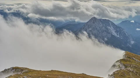 Fast clouds over mountain peak Grosser Pyhrgas in Austrian Alps, 4k Timelapse Stock Footage 132289003