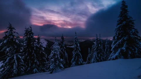 Fast clouds sky time lapse frozen winter forest blue morning cold snowy nature Stock Footage 166968051