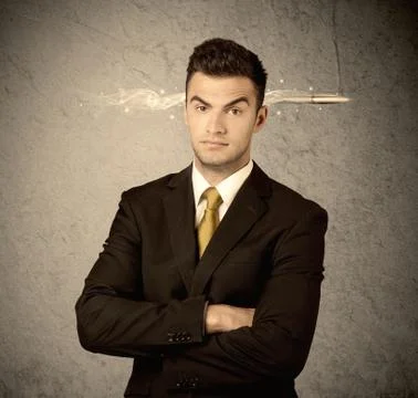 Fast creative sales guy with smoking bullet Foto stock