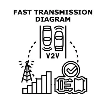 Fast data transmission diagram on road connecting smart vehicles 스톡 일러스트