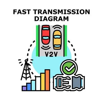 Fast data transmission diagram on road connecting smart vehicles Stock Illustration