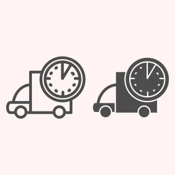 Fast delivery cab line and glyph icon. Truck and clock. Postal service vector Stock Illustration