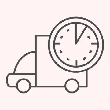 Fast delivery cab thin line icon. Truck and clock. Postal service vector design Stock Illustration