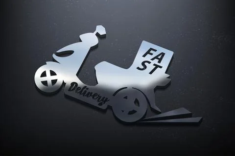 Fast Delivery Concept 3D Logo Design, Shiny Mockup Logo with Textured Wall... Illustrazione stock