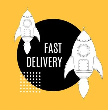 Fast Delivery Concept and Rocket Ship Banner Contour Linear Style. Vector Stock Illustration