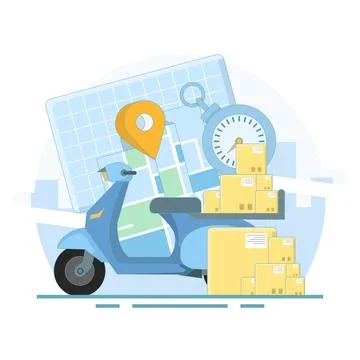 Fast Delivery Concept using scooter. Online business delivery with courier. Illustrazione stock
