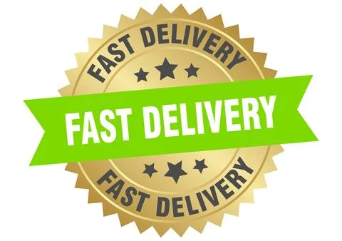 Fast delivery. fast delivery round green and gold label isolated on transpa.. Stock Illustration